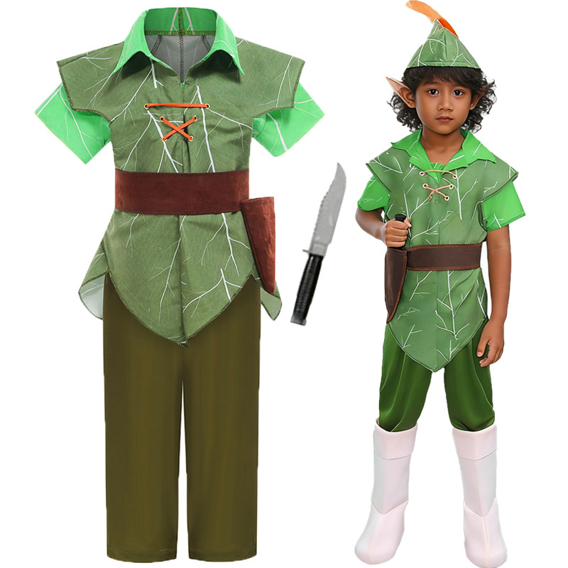 Disney Phong Cách Chính Thức Peter Pan Trang Phục Cho Bé Trai Xanh Top Quần Elf Tai Cosplay Trang Ph