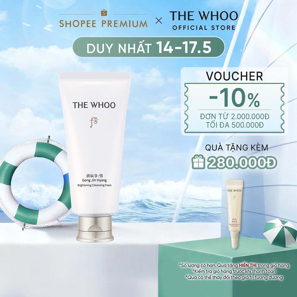 [THE WHOO OFFICIAL] Sữa rửa mặt dưỡng trắng, sạch bụi bẩn dầu nhờn Whoo Gong Jin Hyang Brightening Cleansing Foam 180ml