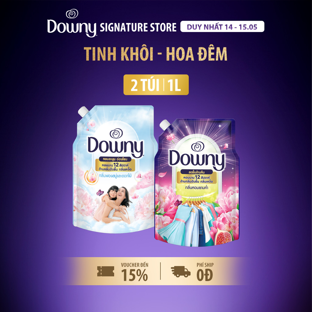 Combo Nước Xả Vải Downy Mix Mùi Tinh Khôi 1L + Hoa Đêm 1L