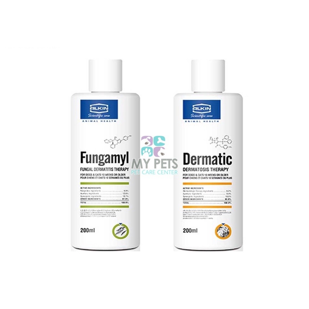 Alkin Fungamyl & Dermatic Ngừa Nấm Da, Vảy Gàu Cho Chó Mèo - Chai 200ml