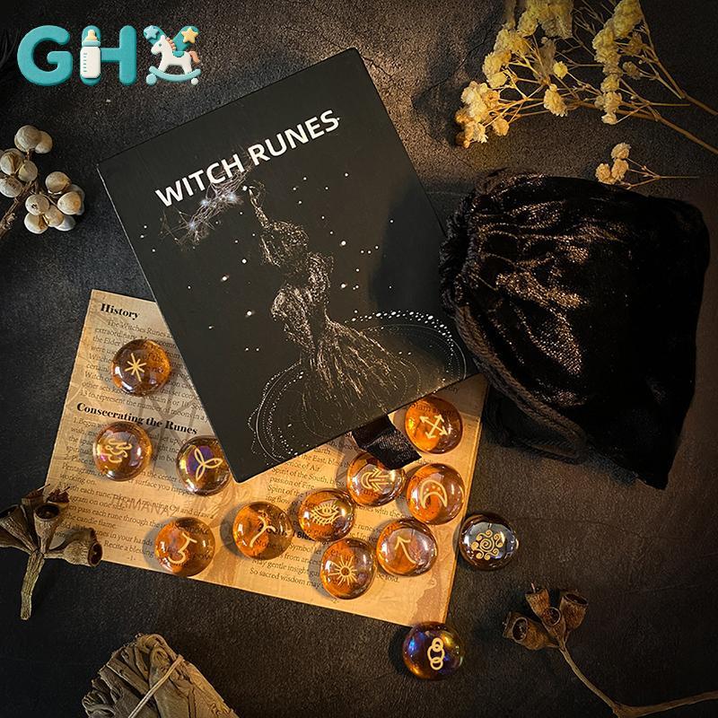 GHX Runes Set 13 Chiếc Đá Rune Witches Runes Bộ Dụng Cụ Thủ Công Đa Năng Dụng Cụ Di Động Phù Thủy Cu