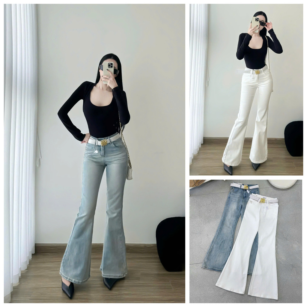 [Follow shop nhận mã 10k] Quần dài jeans denim loe đai lông Meo Meo Shop QCCC QCL1 QD1192 3260