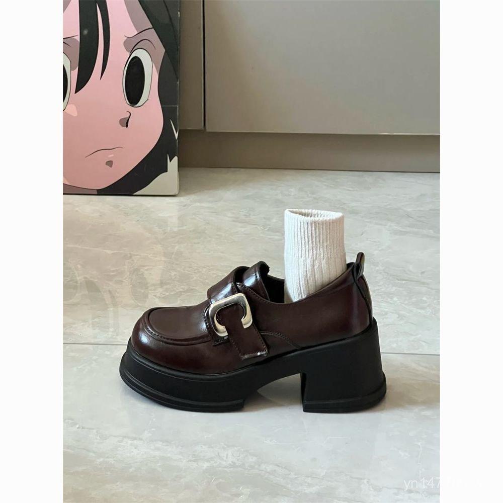 PR ISABEL 6CM ~ Giày da nhỏ màu đen cao gót Mary Jane Giày da nữ ngắn Quần lười đế dày kiểu Anh GIKM