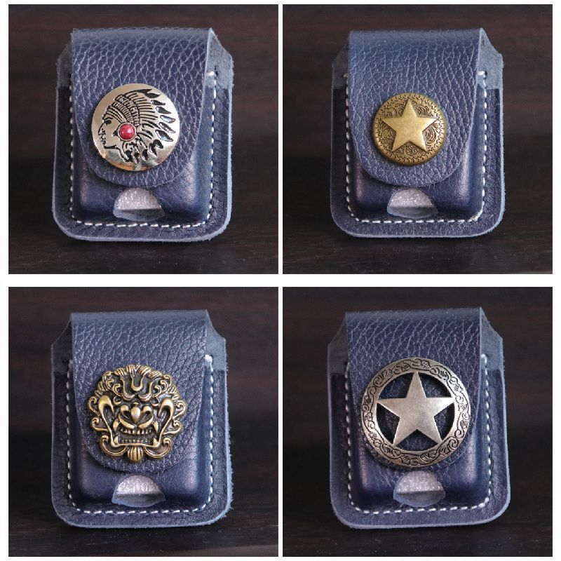 Chất liệu da bò màu xanh đậm Vỏ da nhẹ hơn Kẹp lưng di động Treo eo Túi nhẹ đa chức năng Kẹp quần th