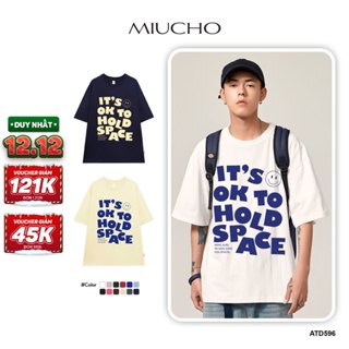 Áo thun nam in chữ to form rộng ATD596 Miucho cotton cổ tròn in typography 