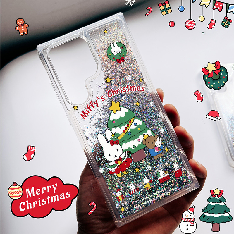 Giáng Sinh Miffy Thỏ Lấp Lánh Quicksand Stars Liquid Phone Case Cho Samsung S26 Ultra S25 Ultra S24 