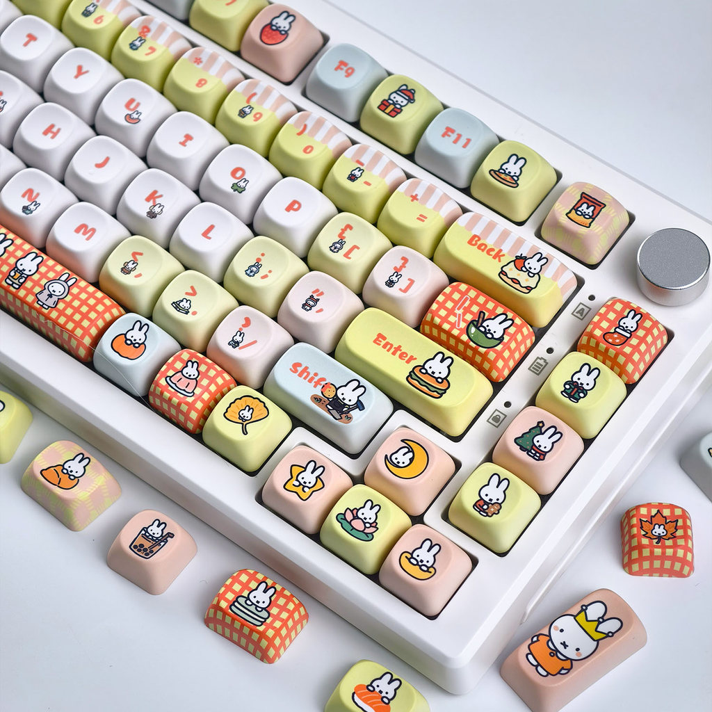 Miffy Keycap MOA Profile 130 Phím PBT Nhuộm Thăng Hoa Keycaps Cơ Aula F75 F99 RK100 Keycaps Tròn Dễ 