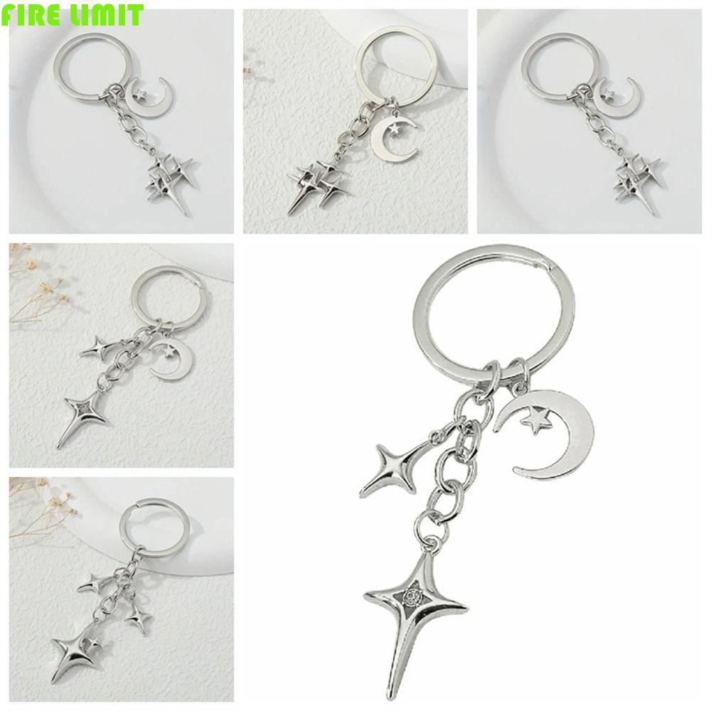 FIRE LIMIT Star Moon Key Rings, Móc khóa Y2K thủ công bằng kim loại, Mặt dây chuyền túi hợp kim sáng
