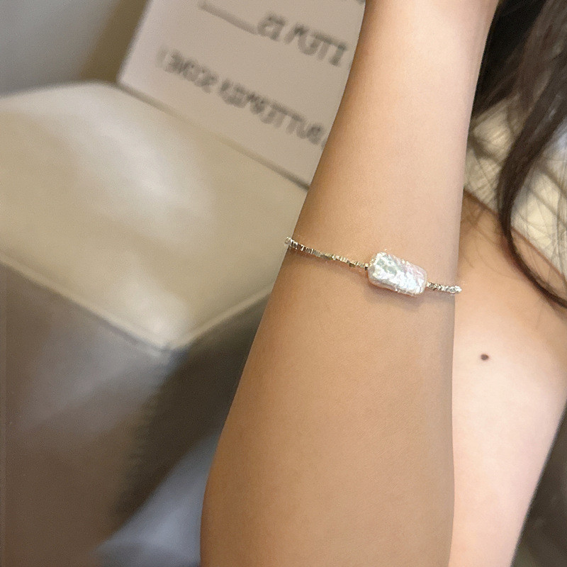 XAVX 925Pure silver square baroque pearl bracelet INS Wind-Scattered Silver Hand Jewelry