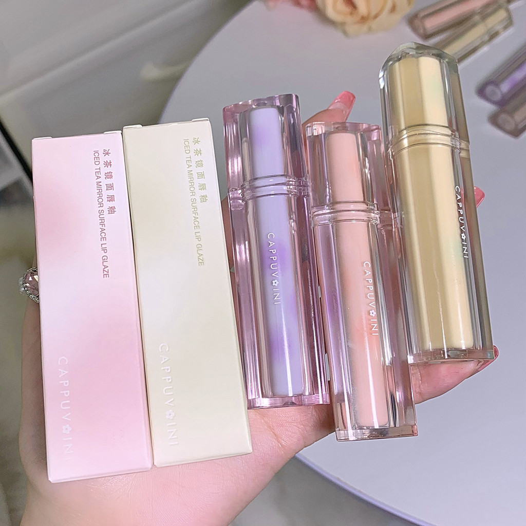 Trang điểm Cappuvini Ice Tea Mirror Water Gloss Lip Hold Makeup Dễ dàng tô màu Glass Jelly Lip Gloss