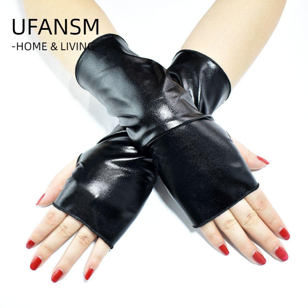 Găng tay đen UFASM Gothic PU Mittes Gothic Punk Dress Up
