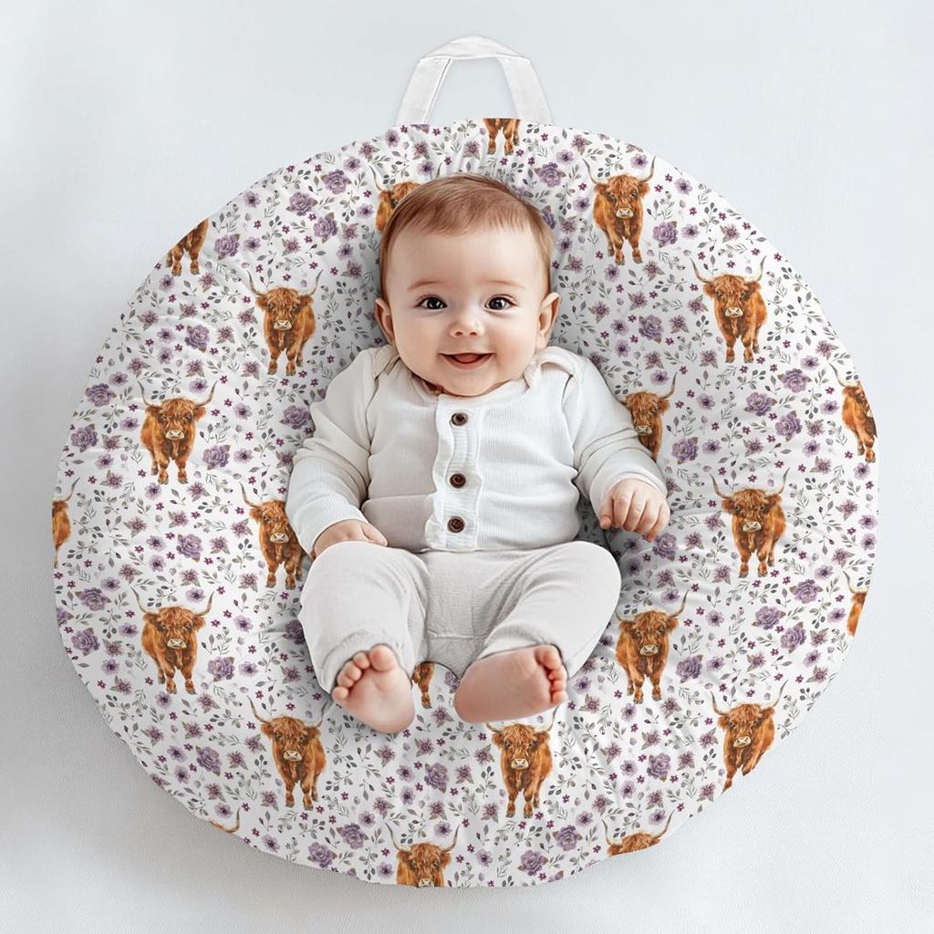 Màu Nước Trang Trại Phương Tây Họa Tiết Hoa Bò Cho Bé Lounger Cover, Unisex Cao Nguyên Bò Có Thể Thá