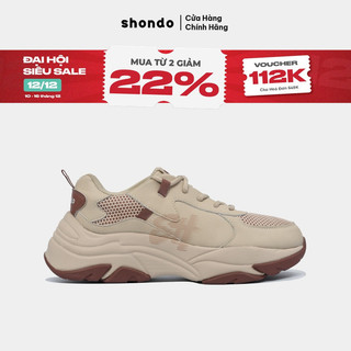  Giày Sneaker Nam Nữ Cao Cấp SHONDO Chunky  Êm Ái Thời Trang Cá Tính Màu Be Nâu CHN2995 