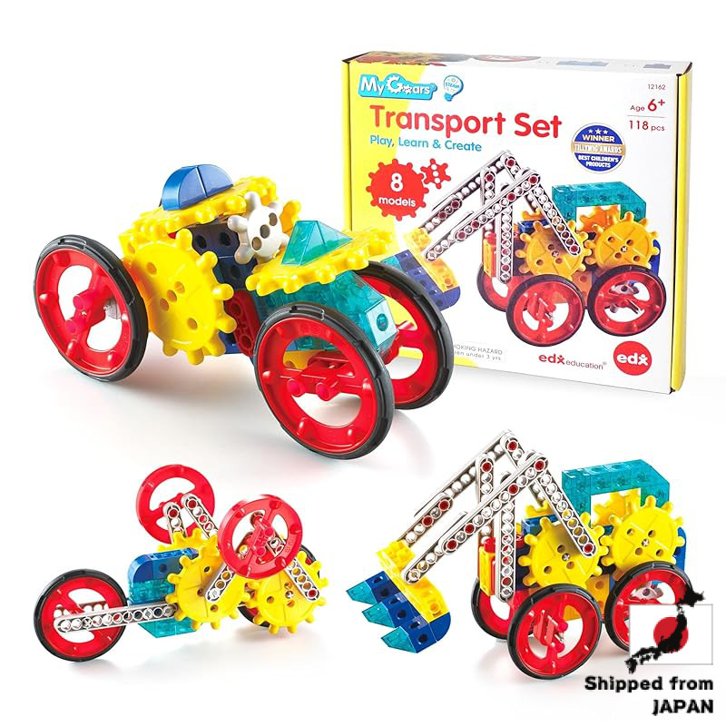 Edx Education Gear Blocks cho trẻ từ 6 tuổi trở lên | Bao gồm 118 mảnh và hộp lưu trữ riêng | Tạo 8 