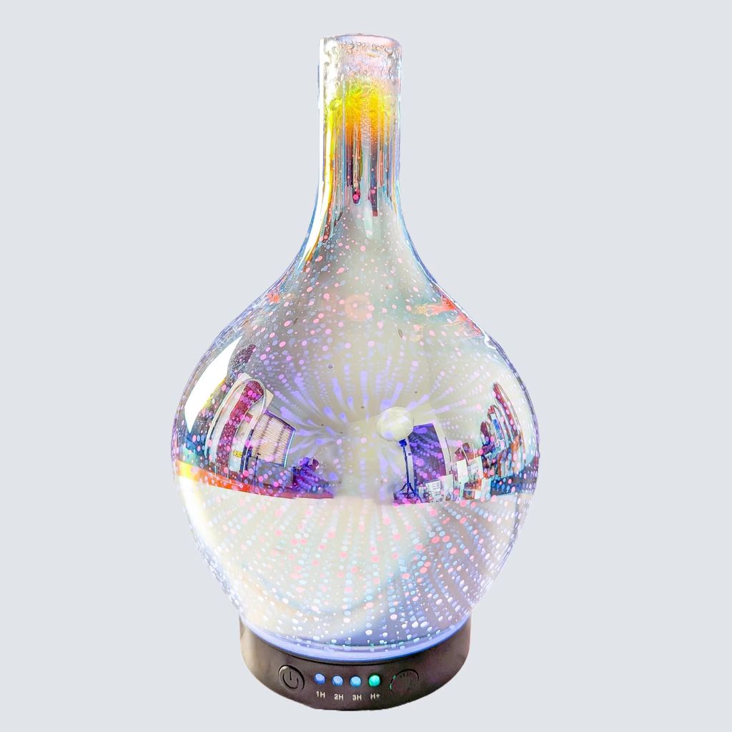 Shavi Vietnam Máy Khuếch Tán Tinh Dầu Lọ Hoa 3D HYTC-008 150ml, Hiệu Ứng Ánh Sáng 3D, 7 Màu LED, Hẹn