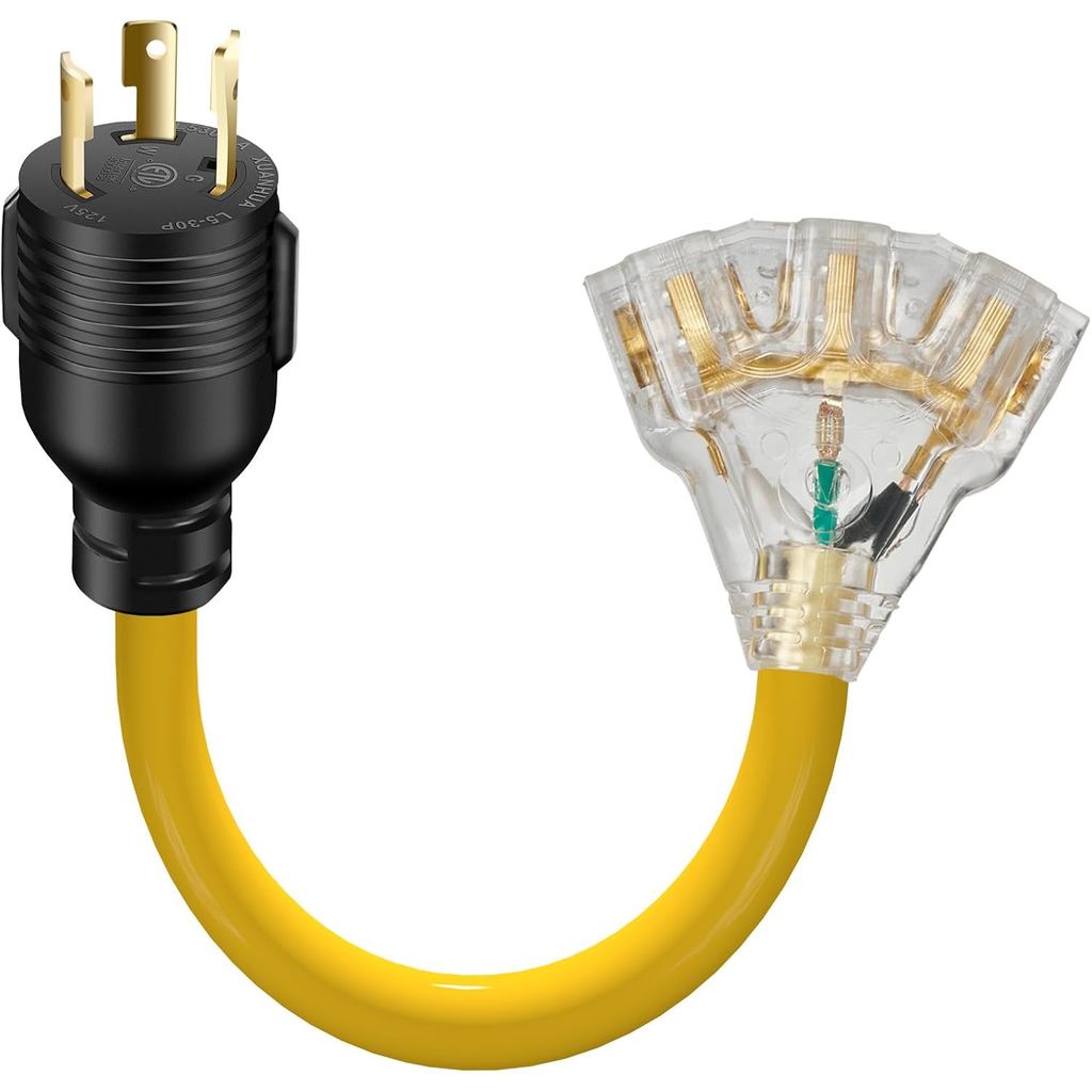 Bộ chuyển đổi máy phát điện ngoài trời 30 Amp đến 110 Dây nguồn, 3 Prong Lock 30 Amp đến 15 Amp Dây 