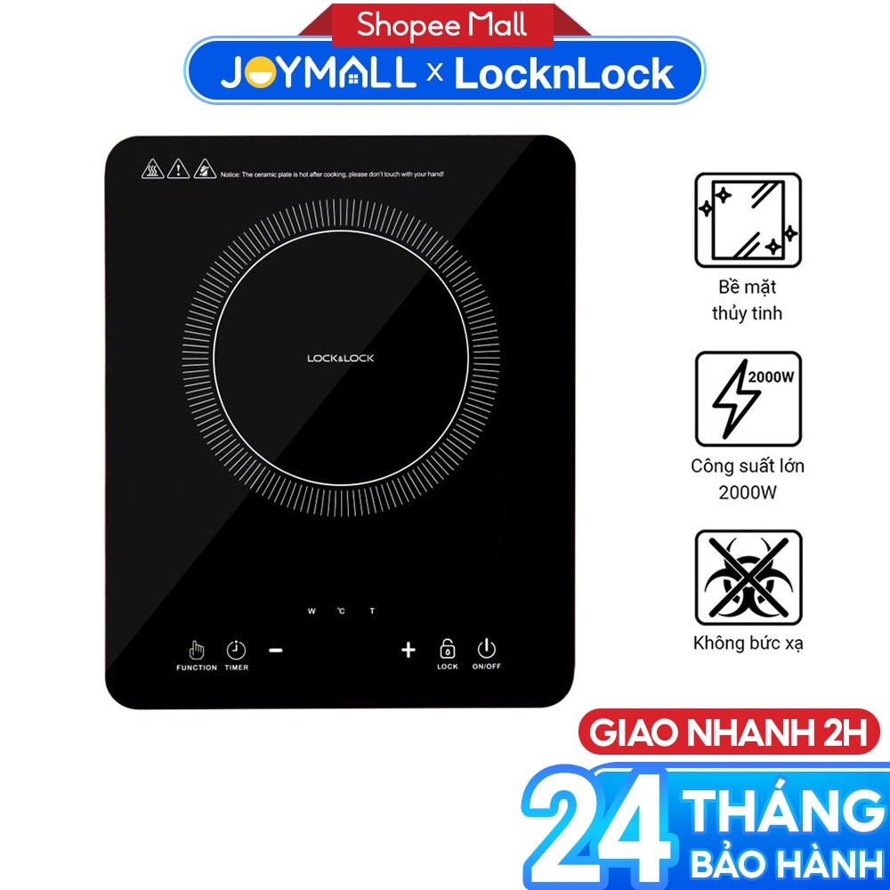 Bếp Điện Từ LocknLock EJI411 2000W, Hàng Chính Hãng, Mặt Bếp Thủy Tinh, Cảm Ứng - JoyMall