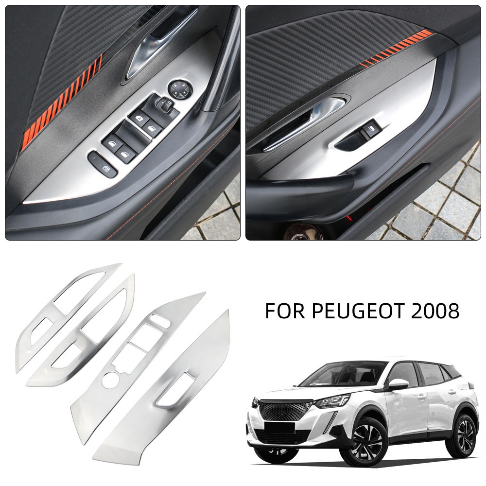 Thép không gỉ cho Peugeot 2008 2019-2023 E2008 2020-2022 LHD Tay Cửa Sổ Nâng Bảng Điều Khiển Bao Miế