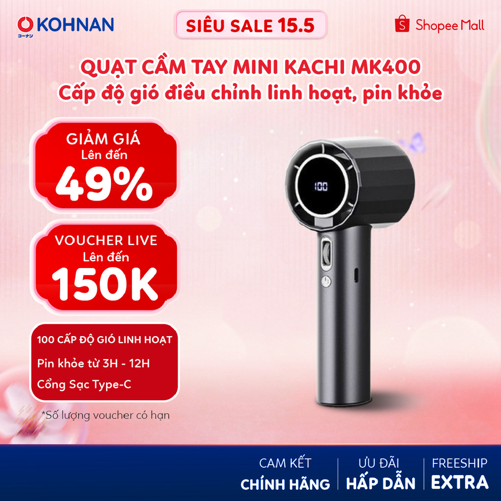 Quạt cầm tay mini KACHI MK400 100 cấp độ gió điều chỉnh linh hoạt, pin khỏe từ 3H đến 12H