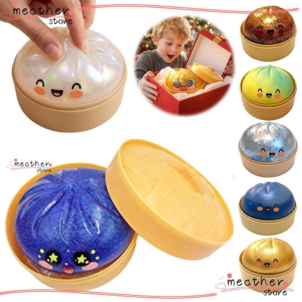 METHERSTORE Bánh bao Đồ chơi Squishy, Bun nhồi bông lấp lánh mềm mại Squishy Pinch Le, với máy hấp Đ
