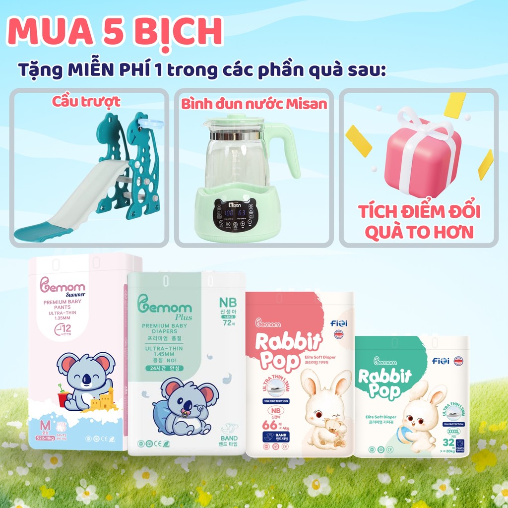 (Combo 5 bịch) Bỉm Bemom Plus/Summer Hàn Quốc - Chuyên gia bỉm đêm, mỏng nhẹ thấm hút nhanh, khô ráo