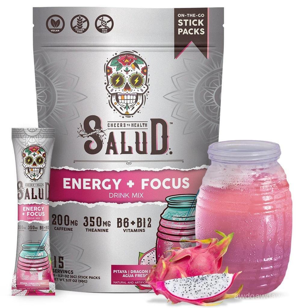 Salud 2 trong 1 Energy & Focus Drink Mix với 200mg Caffeine hữu cơ, Pitaya (Dragon Fruit) Hương vị, 
