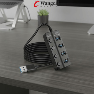 WANGMCAI USB 3.0 Hub, 4 cổng có công tắc Bộ chia USB đa năng, Bộ chuyển đổi nguồn tốc độ cao 5Gbps Cáp dài Nhiều trạm nối trung tâm mở rộng