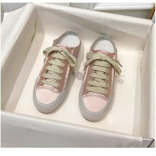 Baotou Nửa Dép Nữ 💖/ Giày Trắng Không Gót Lười Trơn Trượt / Giày Satin Niche Tây Ban Nha