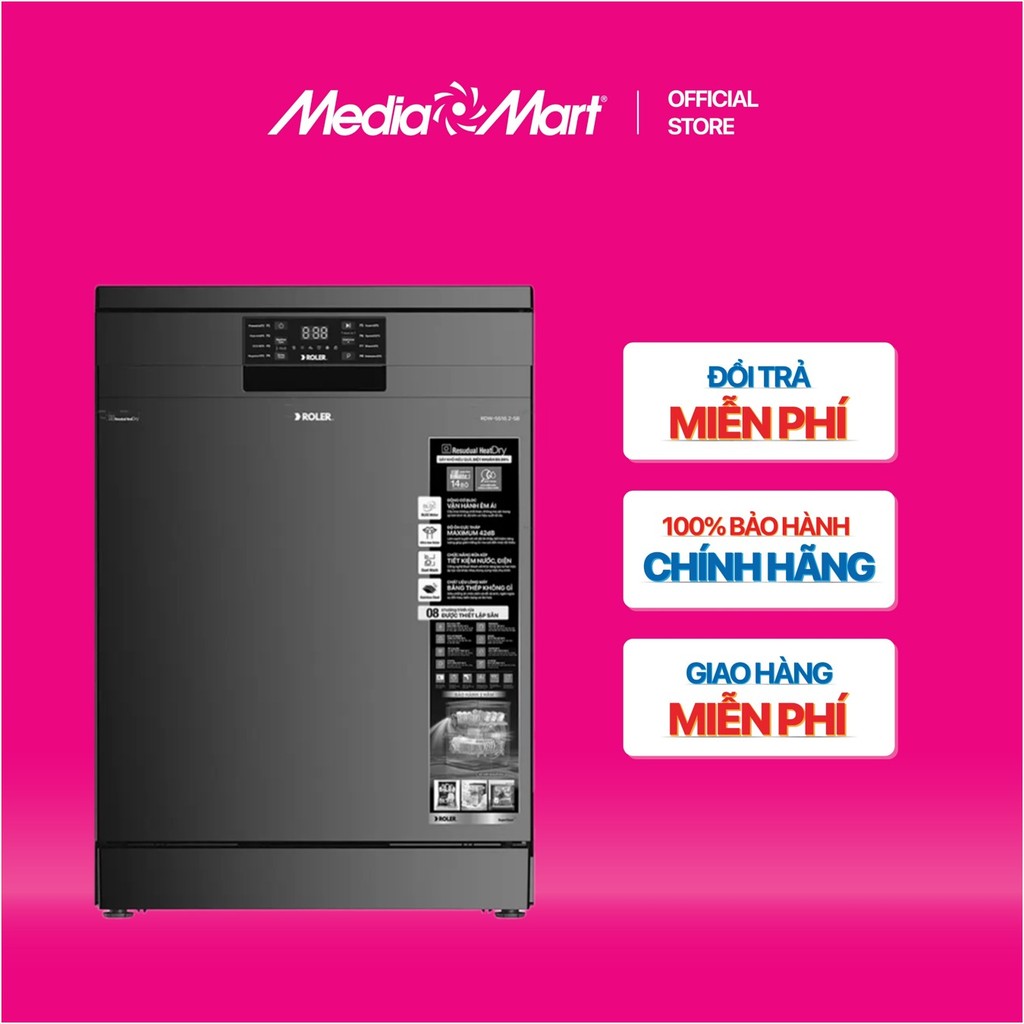[MEDIAMART] - Máy rửa bát độc lập 14 bộ Roler RDW-5516.2-SB - FREESHIP,Bảohànhchínhhãng