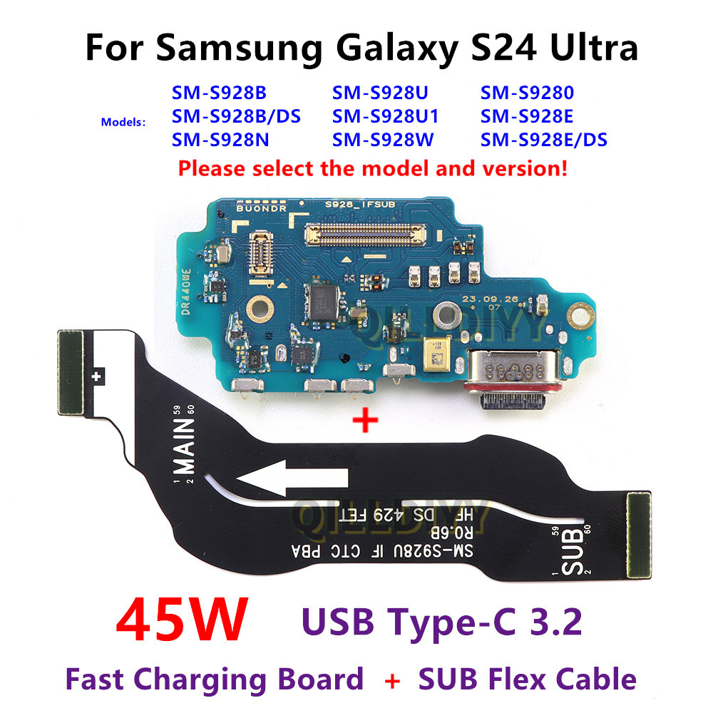 45W USB Type-C Dock Sạc Ban Chính SUB Cáp Mềm Cho Samsung Galaxy S24 Ultra S928B SM-S928E / DS S928U