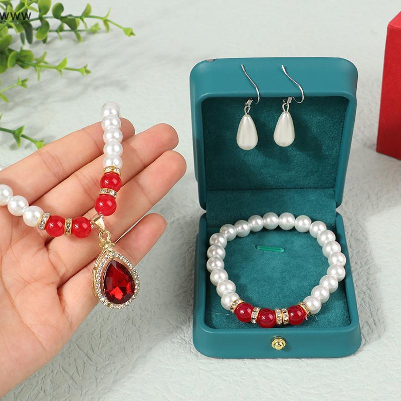COD Vintage Fashion Pearl Jewelry Set For Women Necklace Earrings Bracelet Set Wedding Party Jewelry