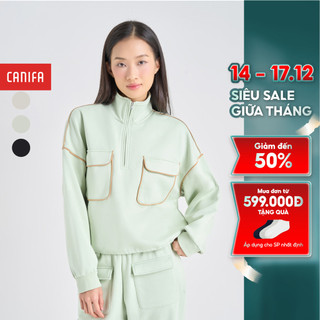  Áo nỉ nữ CANIFA dài tay có túi ngực cổ kéo khoá 6TW24W008 