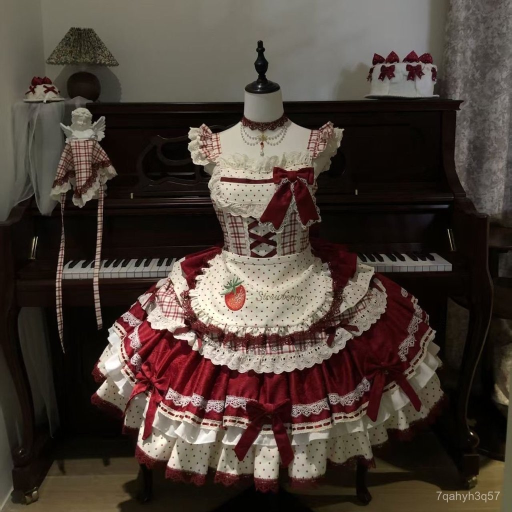 Lolita Hàng Chính Hãng jsk Váy liền thân Lolita dễ thương phong cách ngọt ngào