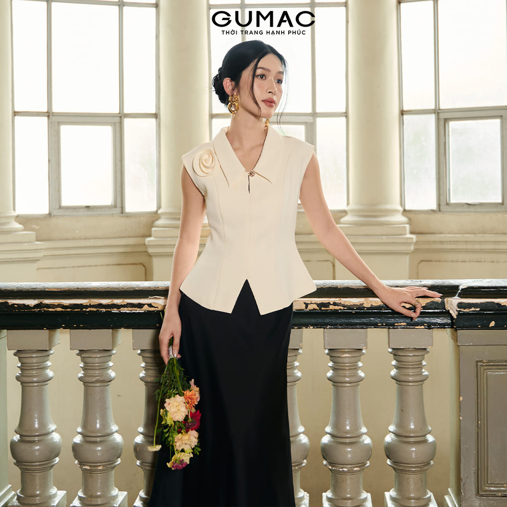Áo gile nữ GUMAC may liền phối đính hoa thủ công sang trọng công sở thanh lịch AF01075 - AF10030