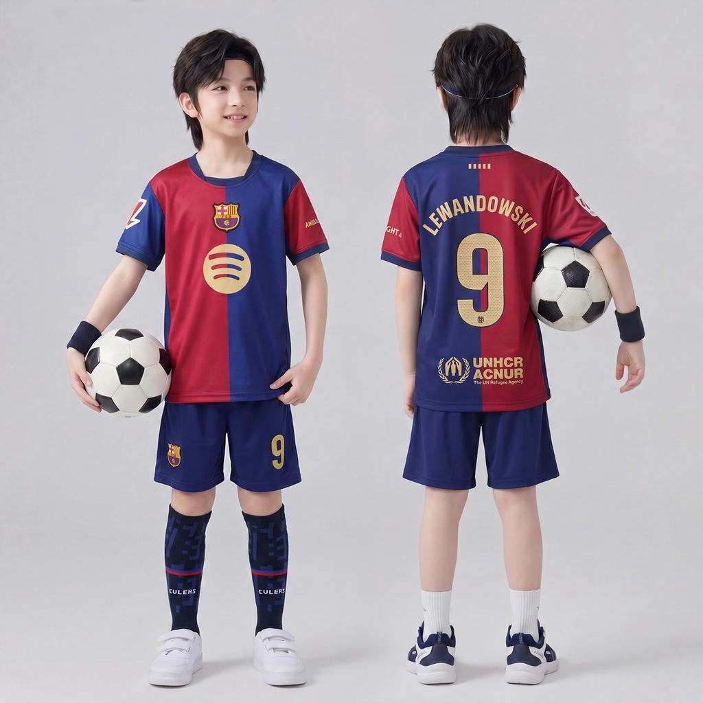 Bộ Quần Áo Bóng Đá Bé Trai Barca Số 9 Lewandowski – Đồ Đá Banh Trẻ Em Cao Cấp Size 110-170