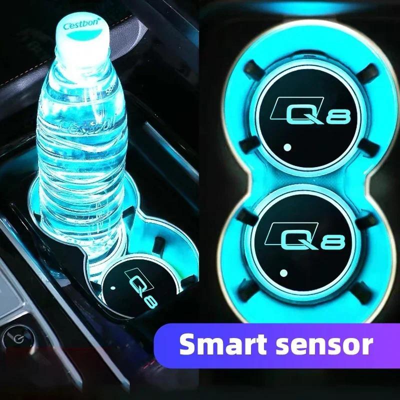 2 Chiếc 7 Nhiều Màu Sắc USB Xe Logo Led Khí Quyển Ánh Sáng Cốc Dạ Quang Coaster Giá Đỡ Cho Xe Audi Q