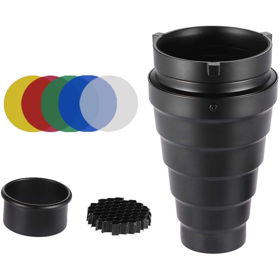 Andoer Chiếu Sáng Chụp Ảnh Monolights Bowens Mount Snoot Quang Học Snoot Kim Loại Hình nón Snoot Với