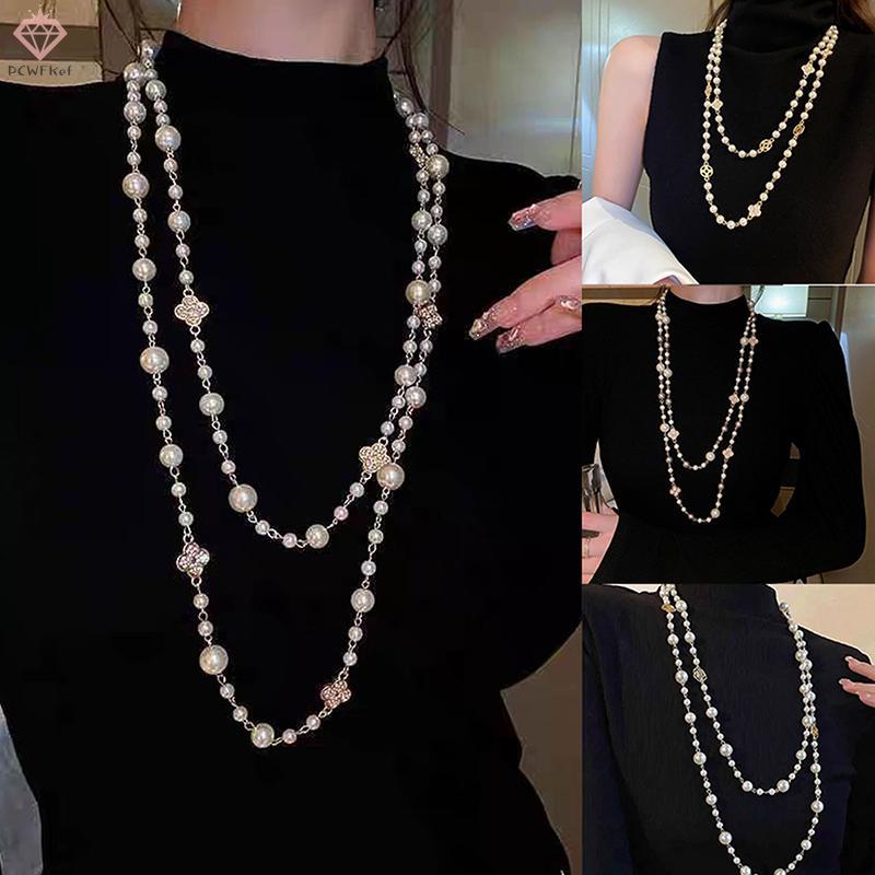 Vòng cổ hai lớp mô phỏng ngọc trai, cổ điển và thời trang, phù hợp làm quà tặng