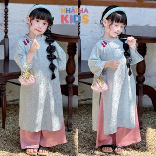   Tặng bờm  Áo dài cách tân cho mẹ và bé gái AD4 Nhật Hà Kids chất liệu gấm lụa ngọc trai size đại từ 14 - 58kg. 