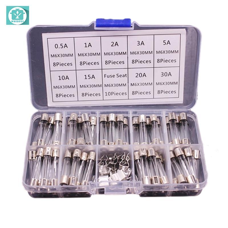 Woedpez 9Values 72 chiếc 6x30mm Thay thế ống thủy tinh thổi nhanh 0 5A 1 2A 3A 5A 10A 15A 20A 30A Cầ