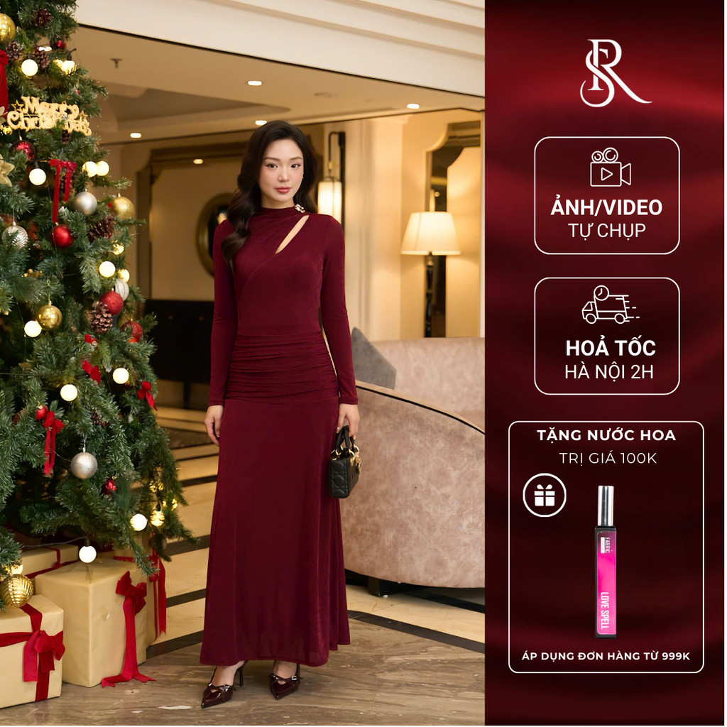 Đầm thiết kế body dáng dài Rosia, Váy dài tay cao cấp đi dự tiệc, đi tiệc dáng ôm xòe tôn dáng, phon