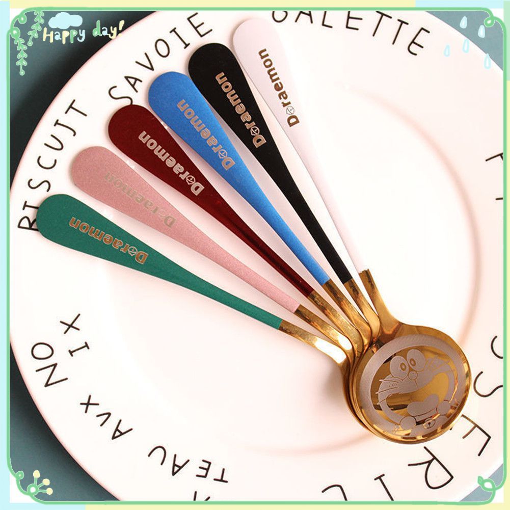 【COD】 1 Muỗng Doraemon, muỗng thép không gỉ, muỗng tráng miệng hoạt hình dễ thương, muỗng đầu tròn, 