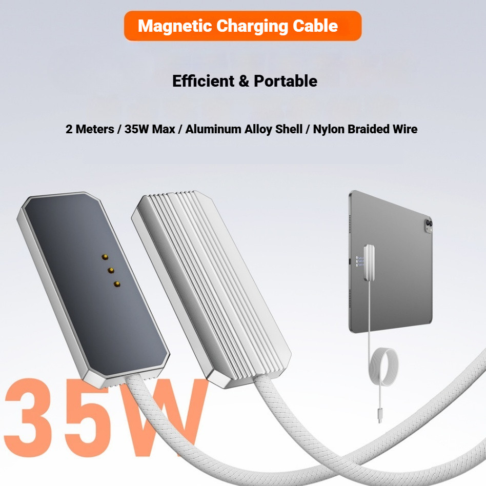 Cáp sạc Type-C 35W với tấm sạc không dây từ tính 3 chân, 2 mét, cho iPad Pro 11 "13" M5 / M4, Tương 