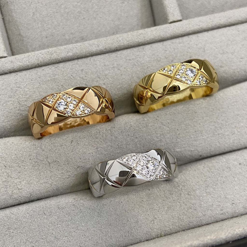 New coco Diamond pattern ring for women, wide and narrow rings, stackable couple rings