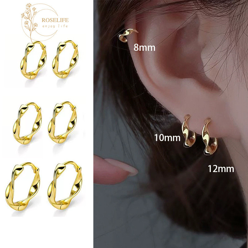 Roselife Tối Giản 1 Đôi Vàng 14K Bóng Mobius Vòng Tròn Vòng Bông Tai Dành Cho Nữ Xuyên Mobius Tai Tr