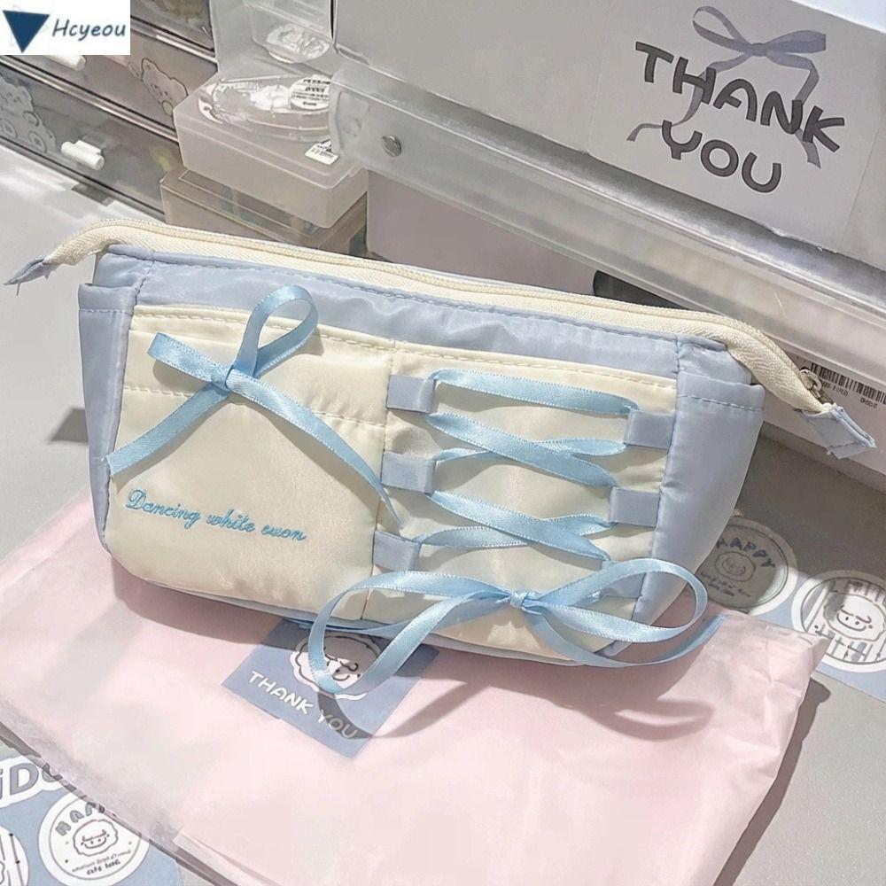 Túi đựng bút HCYEOU, Nơ Ribbon Bút chì dung lượng lớn, Đa chức năng Phong cách múa ba lê xanh Tổ chứ