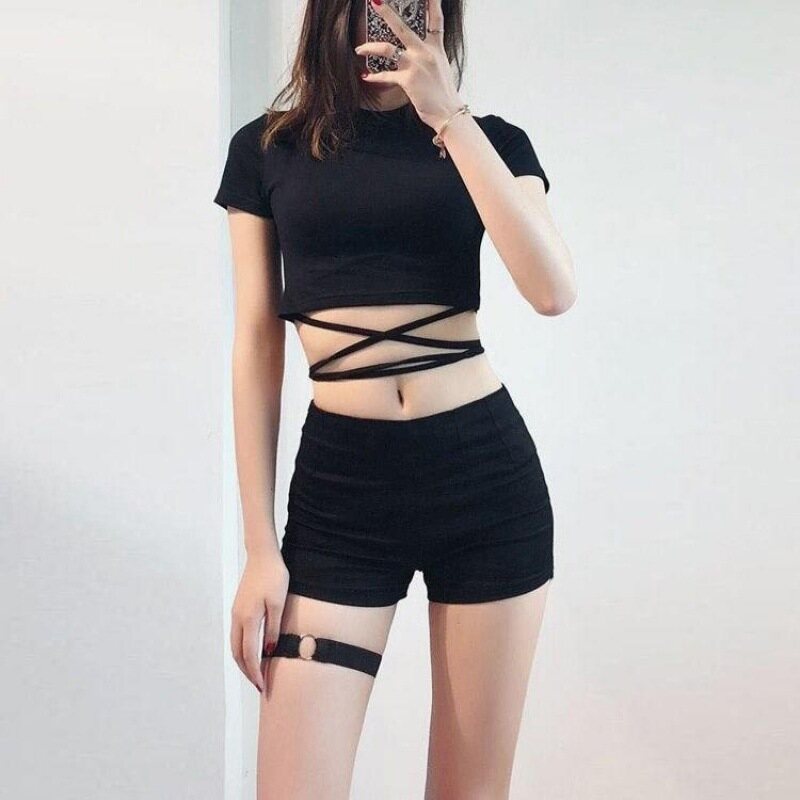 Asian Hot nữ màu đen plus size lưng cao giảm béo quần nóng và quần short bó sát