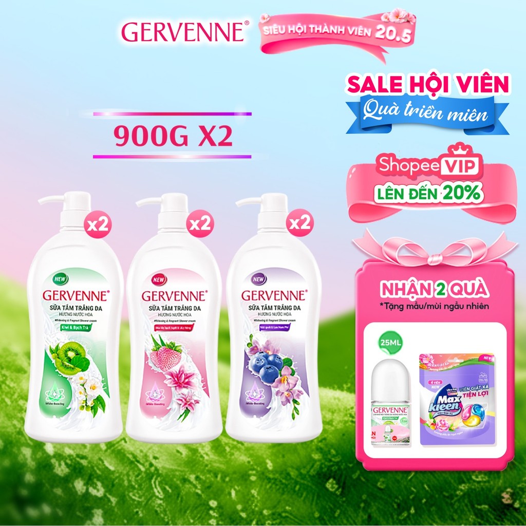 Combo 2 Sữa tắm trắng da hương nước hoa Gervenne 900g