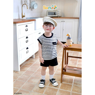Bộ Ba Lỗ Bé Trai BEEMO phối nắp túi, Set đồ hè bé trai thiết kế kẻ ngang mặc đi học đi chơi 6080BHB