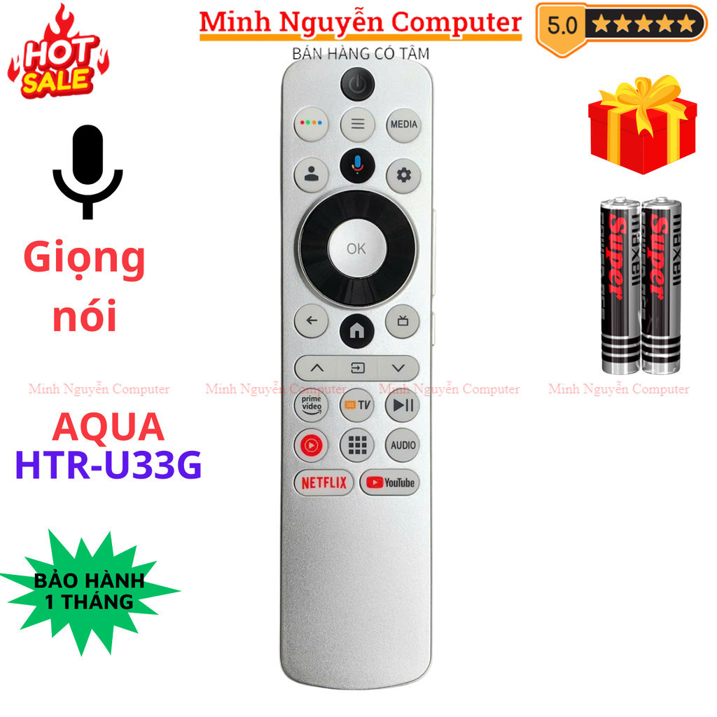 Remote điều khiển tivi AQUA Mã 03 giọng nói, điều khiển TV AQUA AQT50K800UG - Tặng pin - Minh Nguyễn